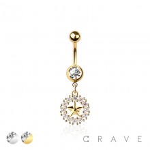 316L SURGICAL STEEL MULTI CZ STAR DANGLE ROUND CZ BELLY BUTTON NAVEL RING  316L SURGICAL STEEL MULTI CZ STAR DANGLE ROUND CZ BELLY BUTTON NAVEL RING